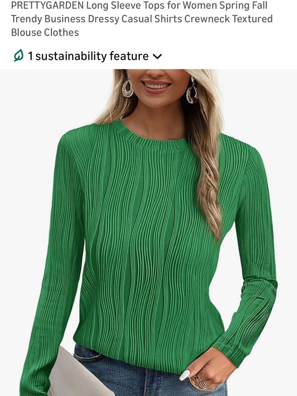 PRETTYGARDEN Green Long Sleeve Textured Crewneck Top